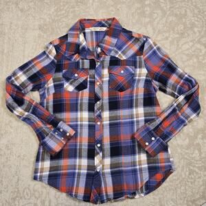 Cumberland Outfitters by Ely blue and orange plaid flannel shirt. - Youth MEDIUM